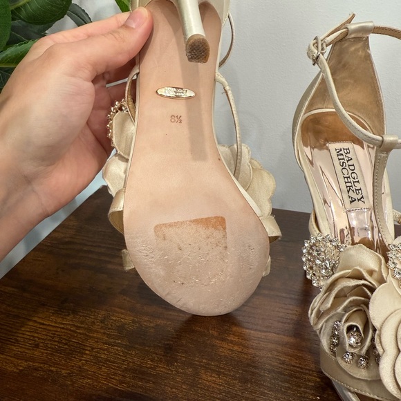 Badgley Mischka Women's Lisa Embellished Satin Floral Appliqué High-Heel Sandals - Picture 9 of 10